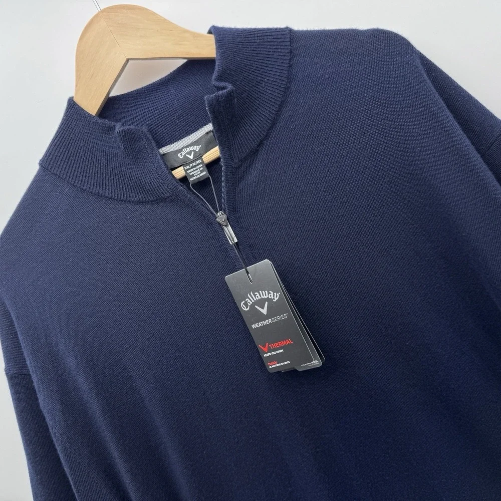 Callaway Mens 2XL Dark Navy 100% Merino Wool 1/4 Zip Golf Pullover NEW Thermal